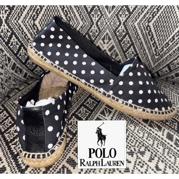 RARE New Polo Ralph Lauren Preppy Nautical Navy Polka Dot Espadrille Flats sz 9